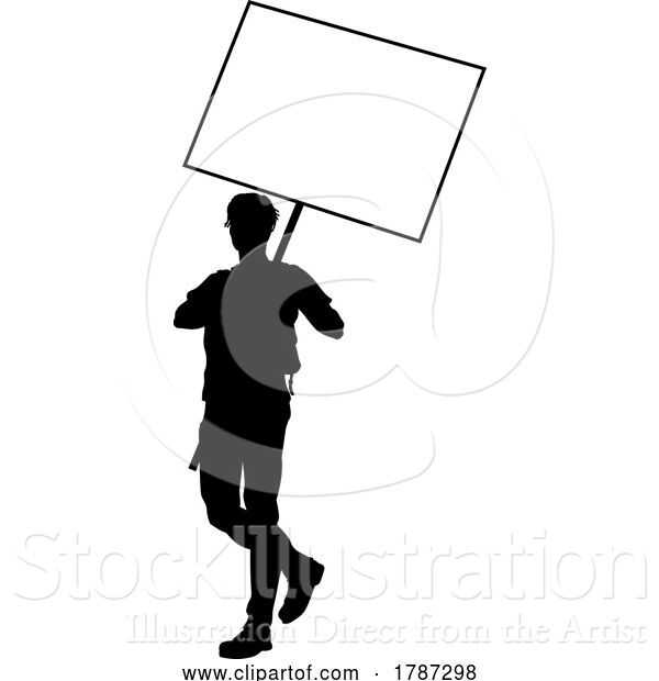 Vector Illustration of Protest Rally March Picket Sign Silhouette Person