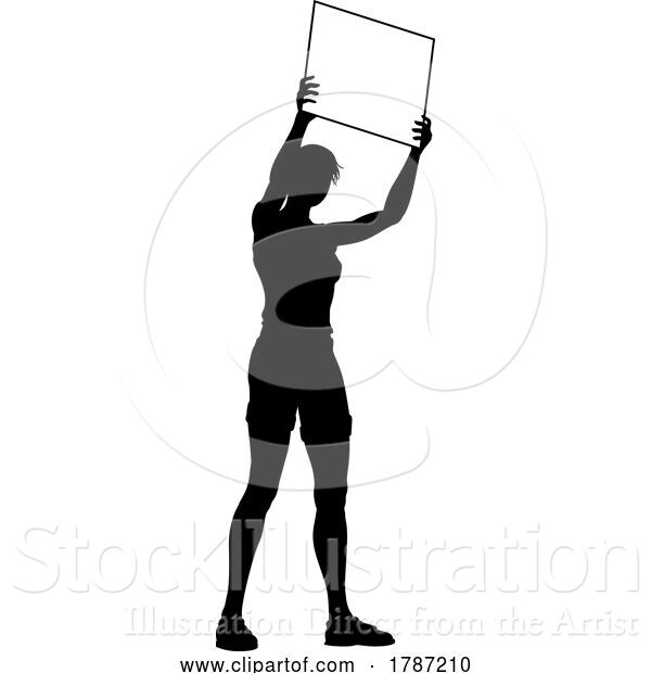 Vector Illustration of Protest Rally March Picket Sign Silhouette Person