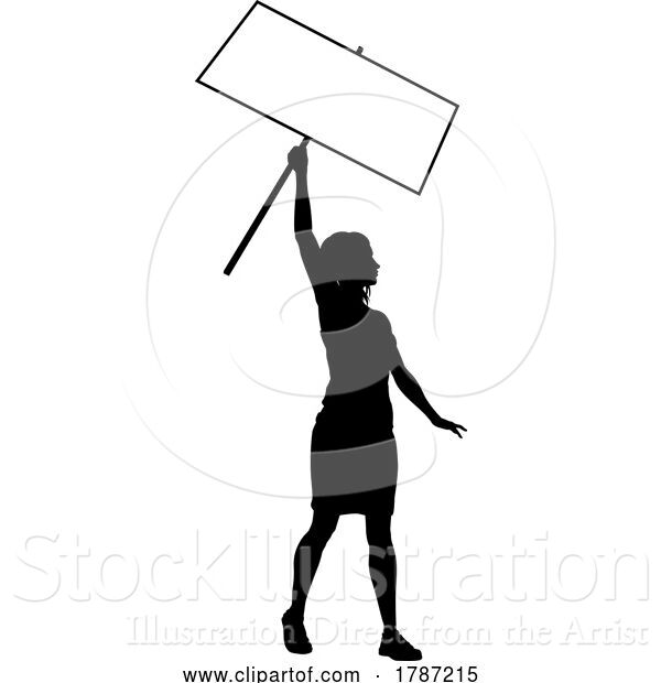 Vector Illustration of Protest Rally March Picket Sign Silhouette Person