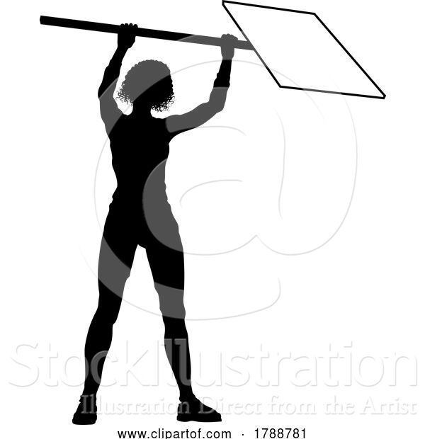 Vector Illustration of Protest Rally March Picket Sign Silhouette Person