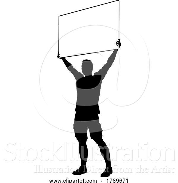 Vector Illustration of Protest Rally March Picket Sign Silhouette Person