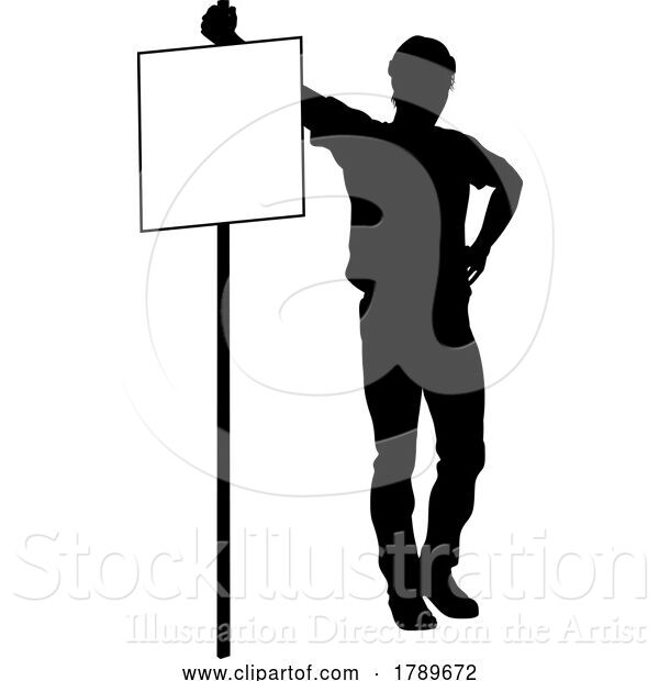 Vector Illustration of Protest Rally March Picket Sign Silhouette Person