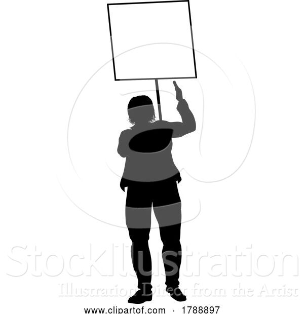 Vector Illustration of Protest Rally March Picket Sign Silhouette Person