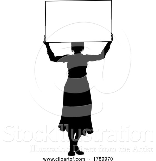 Vector Illustration of Protest Rally March Picket Sign Silhouette Person