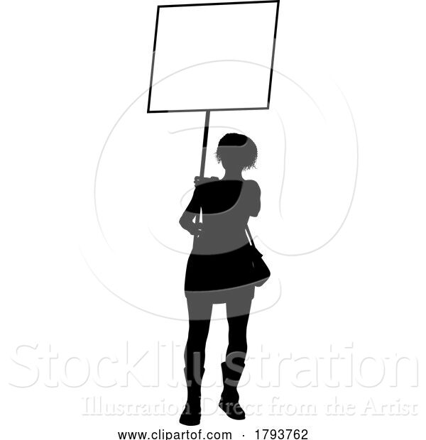 Vector Illustration of Protest Rally March Picket Sign Silhouette Person