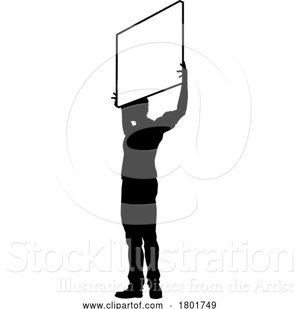 Vector Illustration of Protest Rally March Picket Sign Silhouette Person