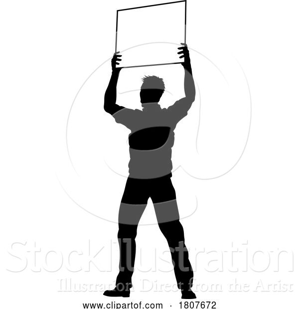 Vector Illustration of Protest Rally March Picket Sign Silhouette Person