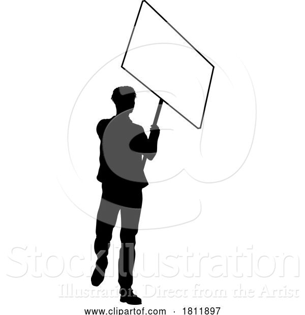 Vector Illustration of Protest Rally March Picket Sign Silhouette Person