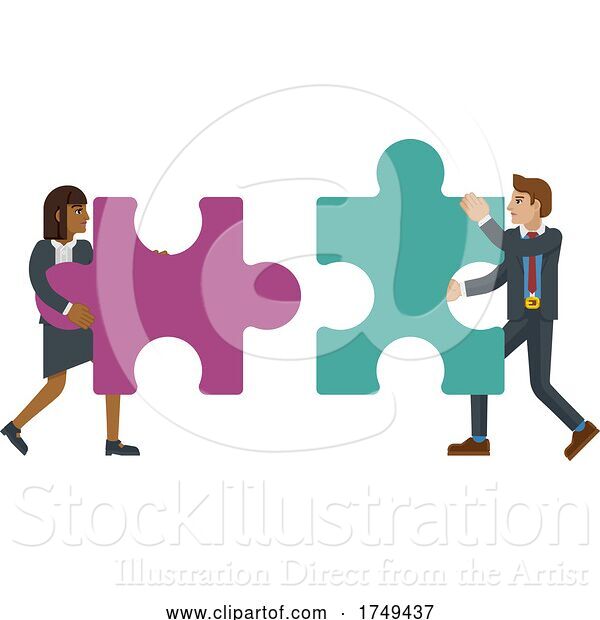 Vector Illustration of Puzzle Piece Jigsaw Characters Business Concept