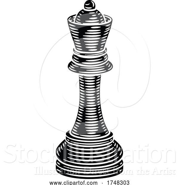 Vector Illustration of Queen Chess Piece Vintage Woodcut Style Concept
