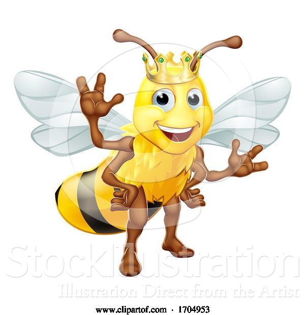 Vector Illustration of Queen Honey Bumble Bee Bumblebee in Crown