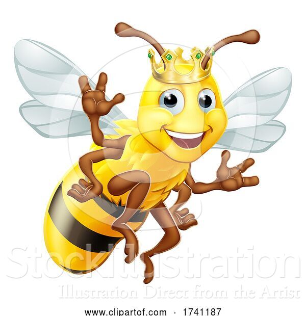 Vector Illustration of Queen Honey Bumble Bee Bumblebee in Crown