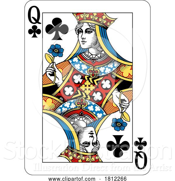 Vector Illustration of Queen of Clubs Design from Deck of Playing Cards