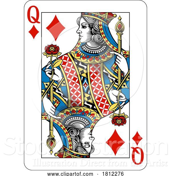 Vector Illustration of Queen of Diamonds Design Deck of Playing Cards