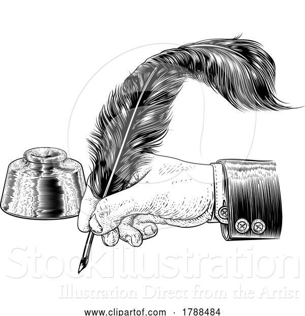 Vector Illustration of Quill Feather Ink Pen Hand Suit Vintage Woodcut