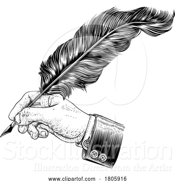 Vector Illustration of Quill Feather Ink Pen Hand Suit Vintage Woodcut