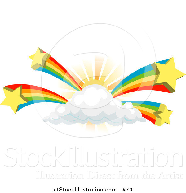 Vector Illustration of Rainbows Bursting from a Sun Behind a Cloud