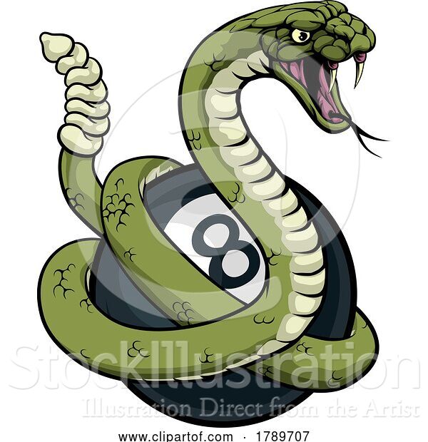 Vector Illustration of Rattlesnake Snake Pool 8 Ball Billiards Mascot
