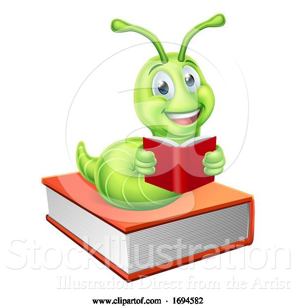 Vector Illustration of Reading Bookworm Worm Caterpillar on Book