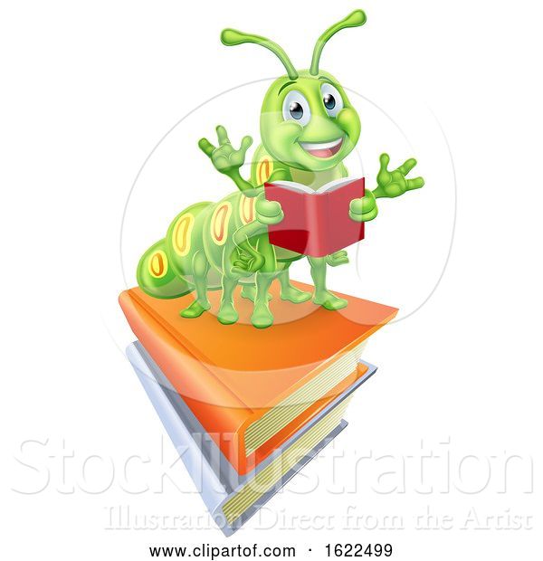 Vector Illustration of Reading Caterpillar Worm Bookworm on Books