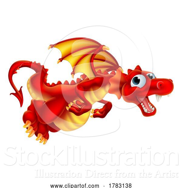 Vector Illustration of Red Dragon Flying Fantasy Mascot