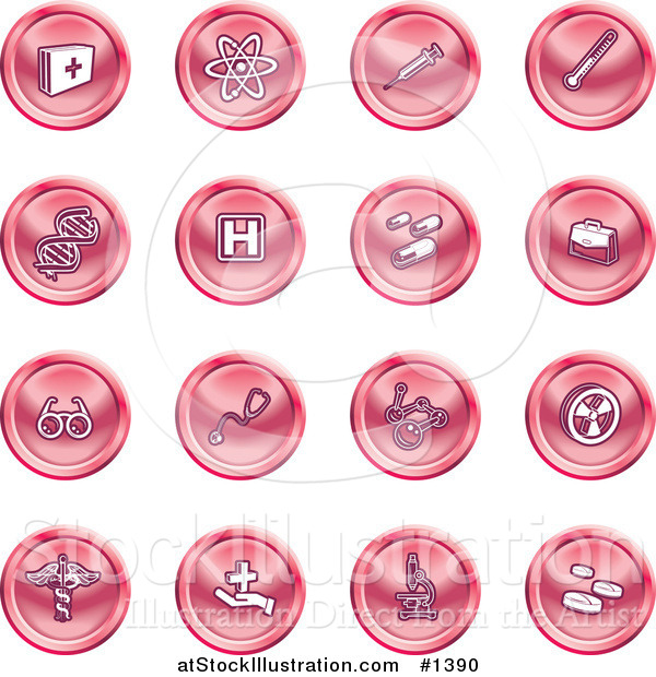 Vector Illustration of Red Icons: Medicine, Science, and Biology