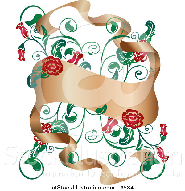 Vector Illustration of Red Roses Growing Around a Banner