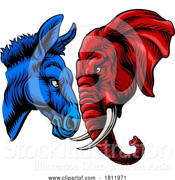 Vector Illustration of Republican Democrat Elephant Donkey Election
