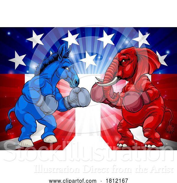 Vector Illustration of Republican Democrat Elephant Donkey Party Politics