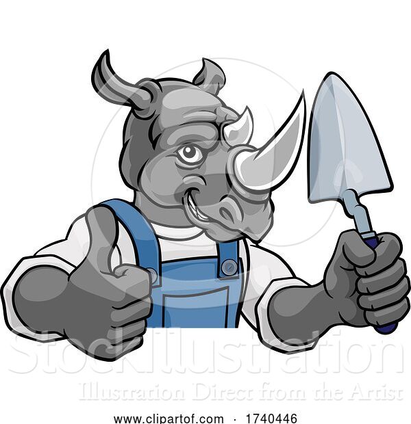 Vector Illustration of Rhino Bricklayer Builder Holding Trowel Tool