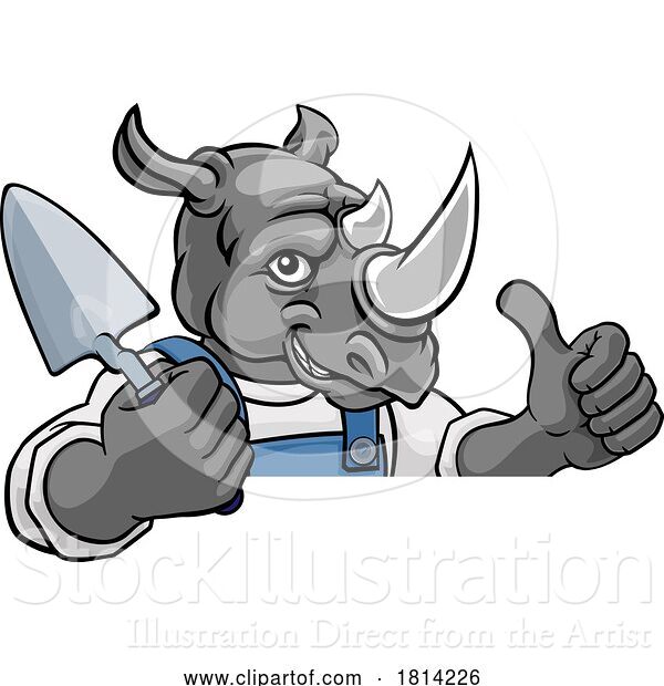 Vector Illustration of Rhino Bricklayer Builder Holding Trowel Tool