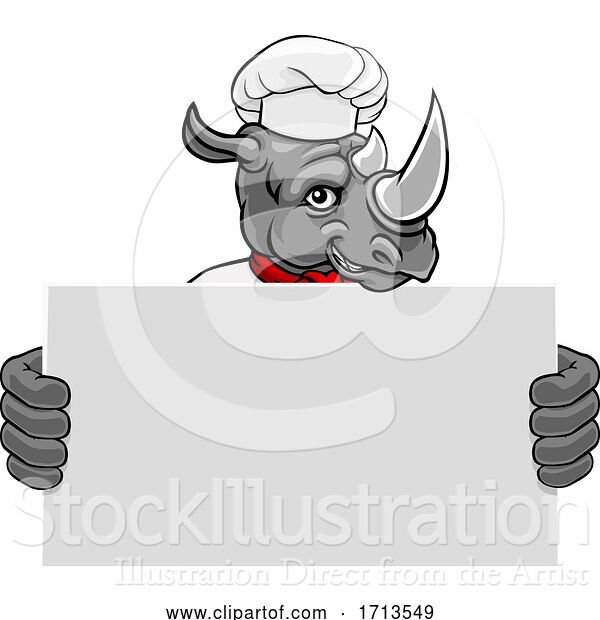 Vector Illustration of Rhino Chef Restaurant Mascot Sign