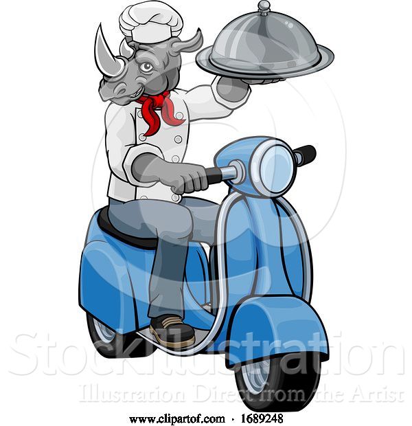 Vector Illustration of Rhino Chef Scooter Mascot Character
