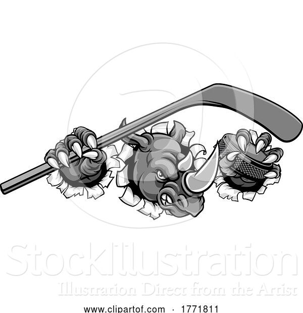 Vector Illustration of Rhino Ice Hockey Player Animal Sports Mascot