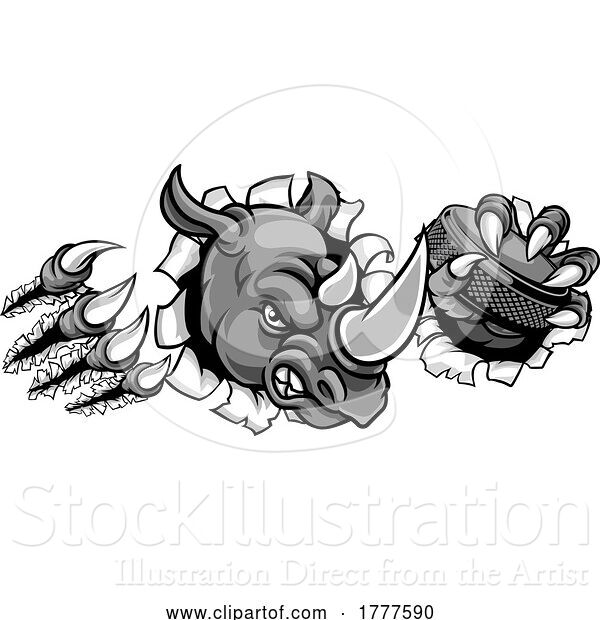 Vector Illustration of Rhino Ice Hockey Player Animal Sports Mascot