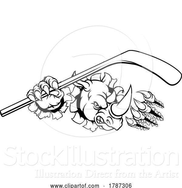 Vector Illustration of Rhino Ice Hockey Player Animal Sports Mascot