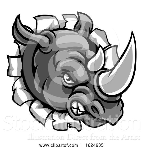 Vector Illustration of Rhino Mean Angry Sports Mascot Breaking Background