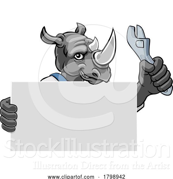 Vector Illustration of Rhino Mechanic Plumber Spanner Wrench Handyman