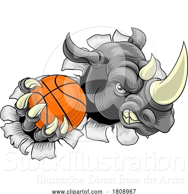 Vector Illustration of Rhino Rhinoceros Basketball Sports Mascot
