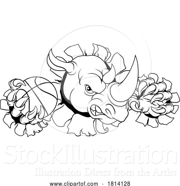 Vector Illustration of Rhino Rhinoceros Basketball Sports Mascot