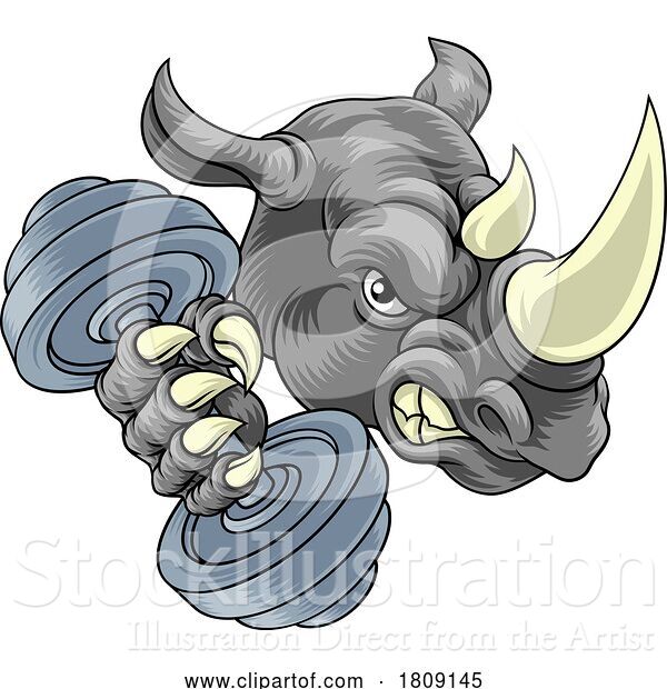 Vector Illustration of Rhino Rhinoceros Warthog Pig Weight Lifting Mascot