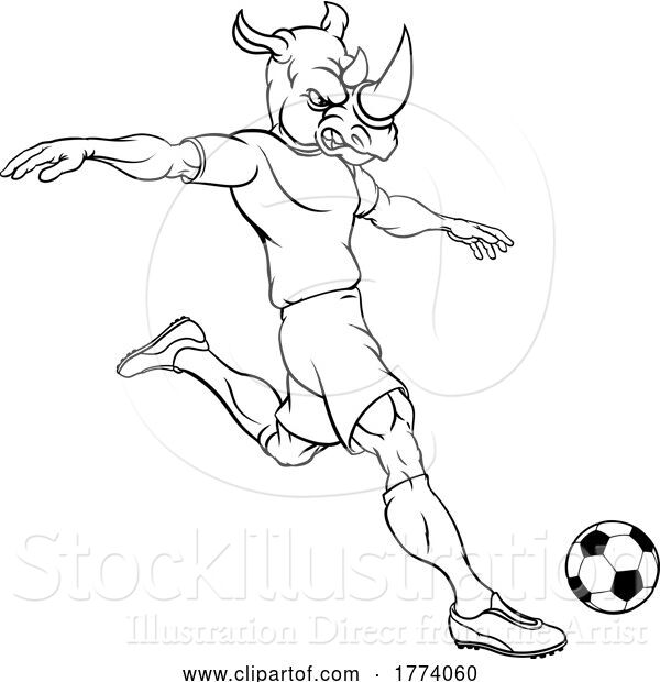 Vector Illustration of Rhino Soccer Football Player Animal Sports Mascot