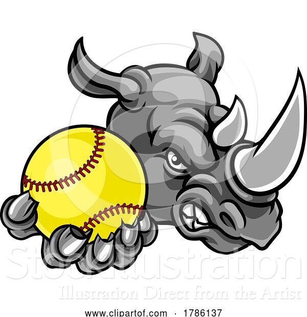 Vector Illustration of Rhino Softball Animal Sports Team Mascot