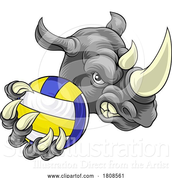 Vector Illustration of Rhino Volleyball Volley Ball Claw Animal Mascot