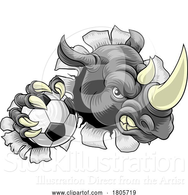 Vector Illustration of Rhinoceros Soccer Mascot