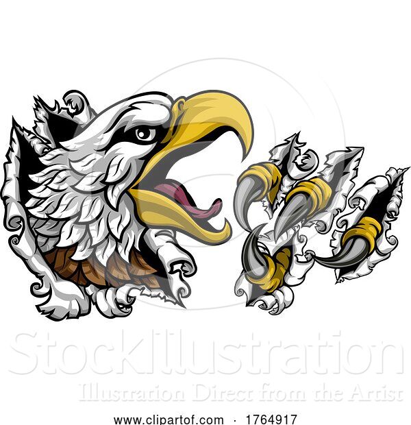 Vector Illustration of Ripping Tearing Bald Eagle Hawk Head Claw Talons
