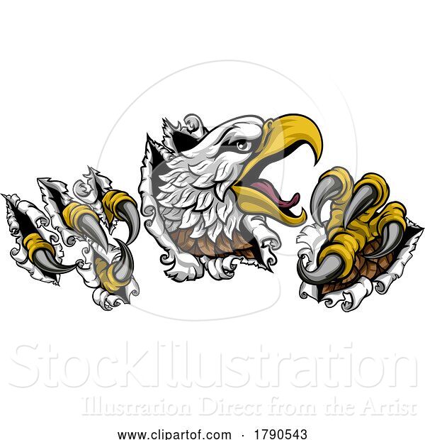 Vector Illustration of Ripping Tearing Bald Eagle Hawk Head Claw Talons