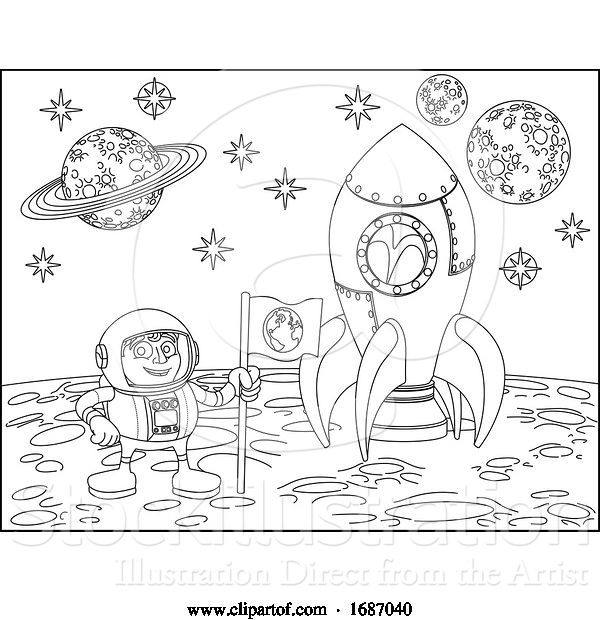 Vector Illustration of Rocket Astronaut and Planets Space Scene