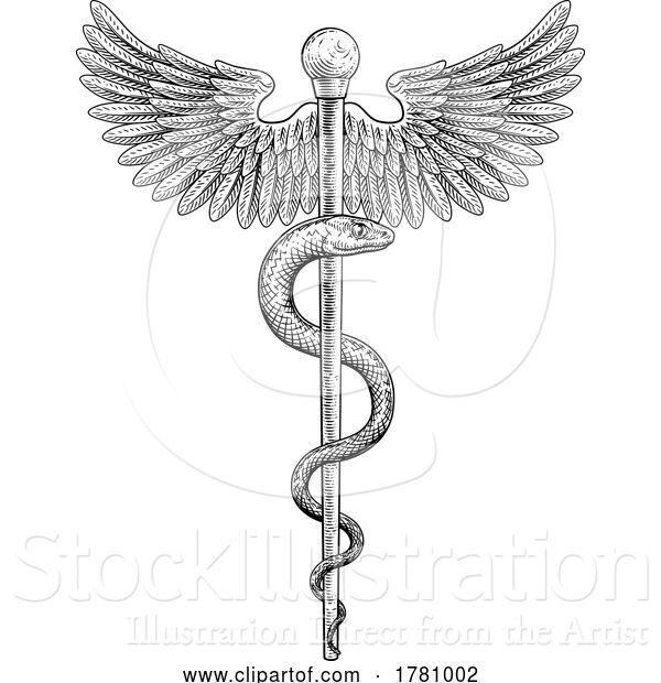 Vector Illustration of Rod of Asclepius Vintage Medical Snake Symbol