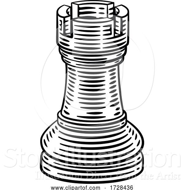 Vector Illustration of Rook Chess Piece Vintage Woodcut Style Concept